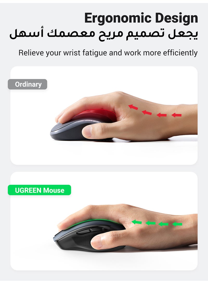 يو جرين ماوس لاسلكي مريح بخاصية البلوتوث 5.0 ووضع 2.4G بكثافة 5 DPI وقابلية الضبط حتى 4000 DPI مع وضعين، لا يصدر ضوضاء ومتوافق مع لينوفو وديل وماك بوك وأسوس والتلفزيون الذكي - Image 4